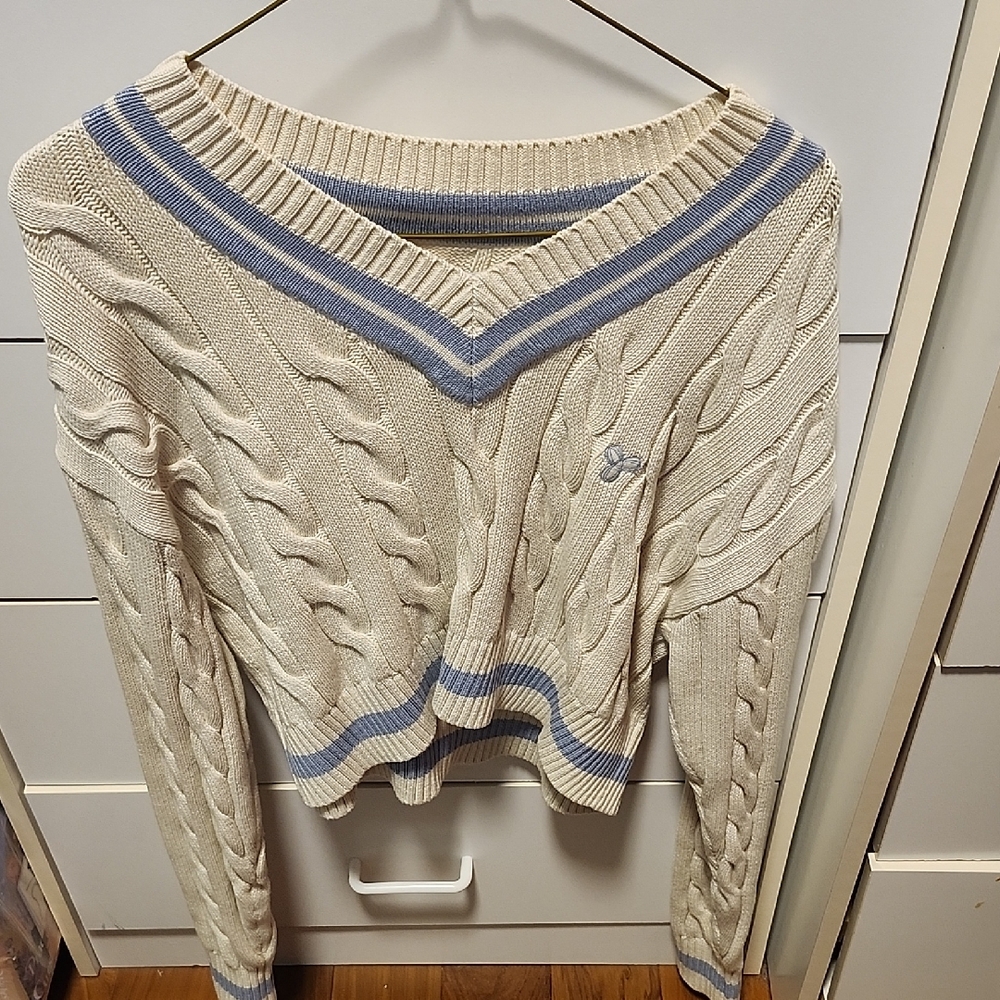 Tna Cream and Blue Cable Knit Sweater